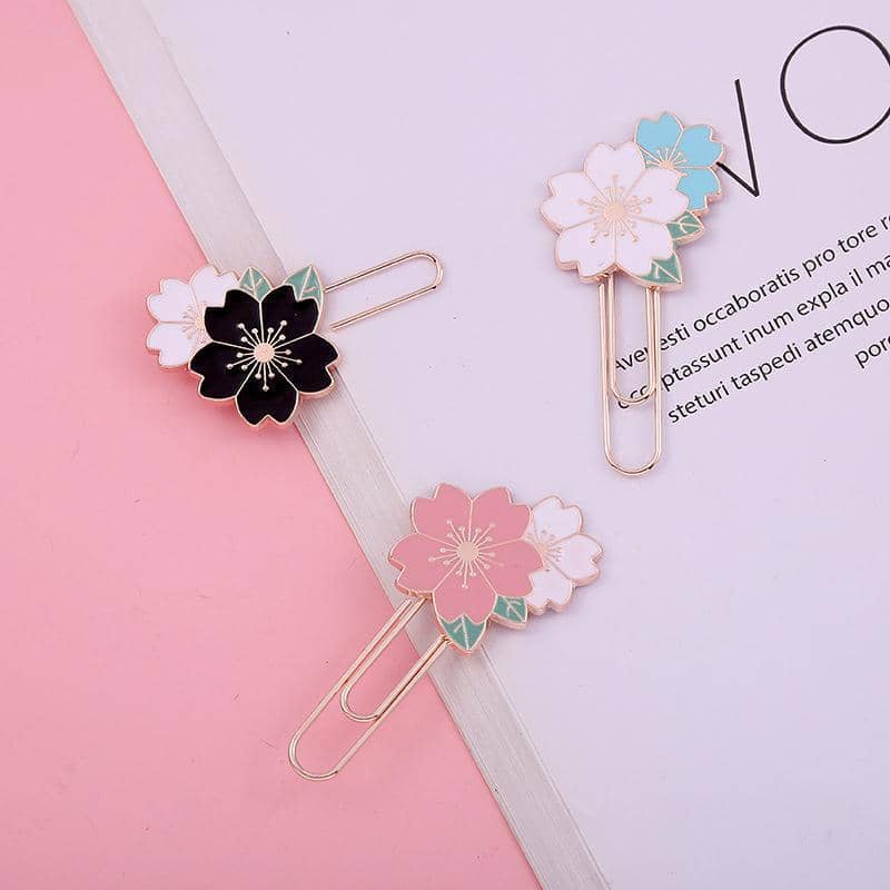 Metal Paper Clip Bookmark with Cherry Blossom Design - White - view 4