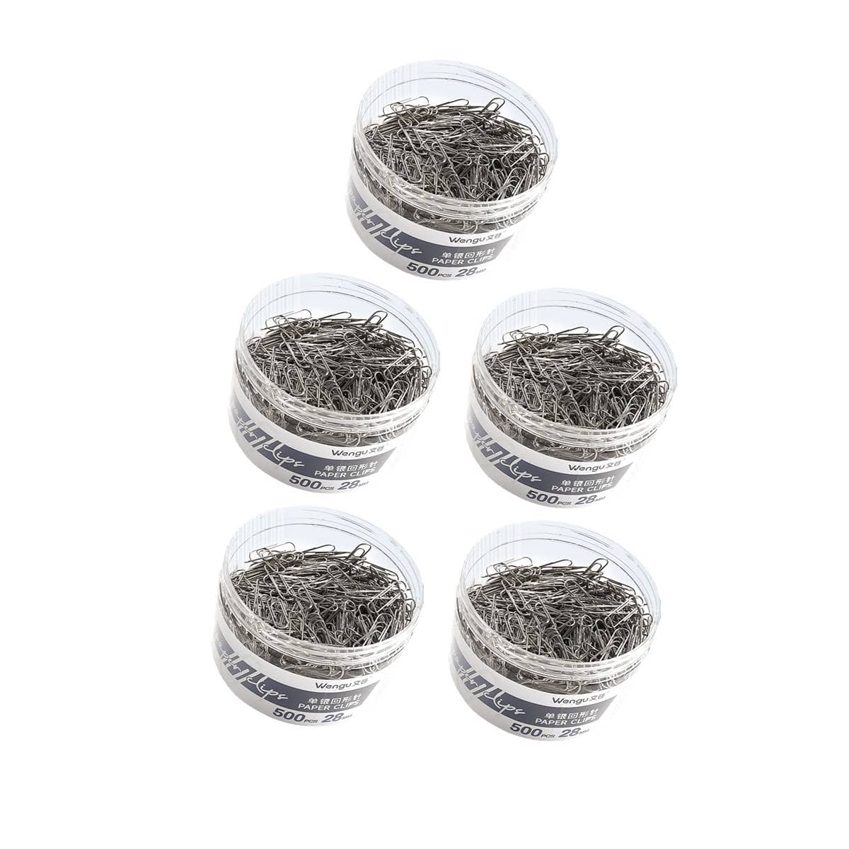 Metal Paper Clips in Storage Jars, 28 mm - Silver, Pack of 5