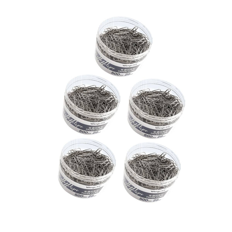 Metal Paper Clips in Storage Jars, 28 mm - Silver, Pack of 5