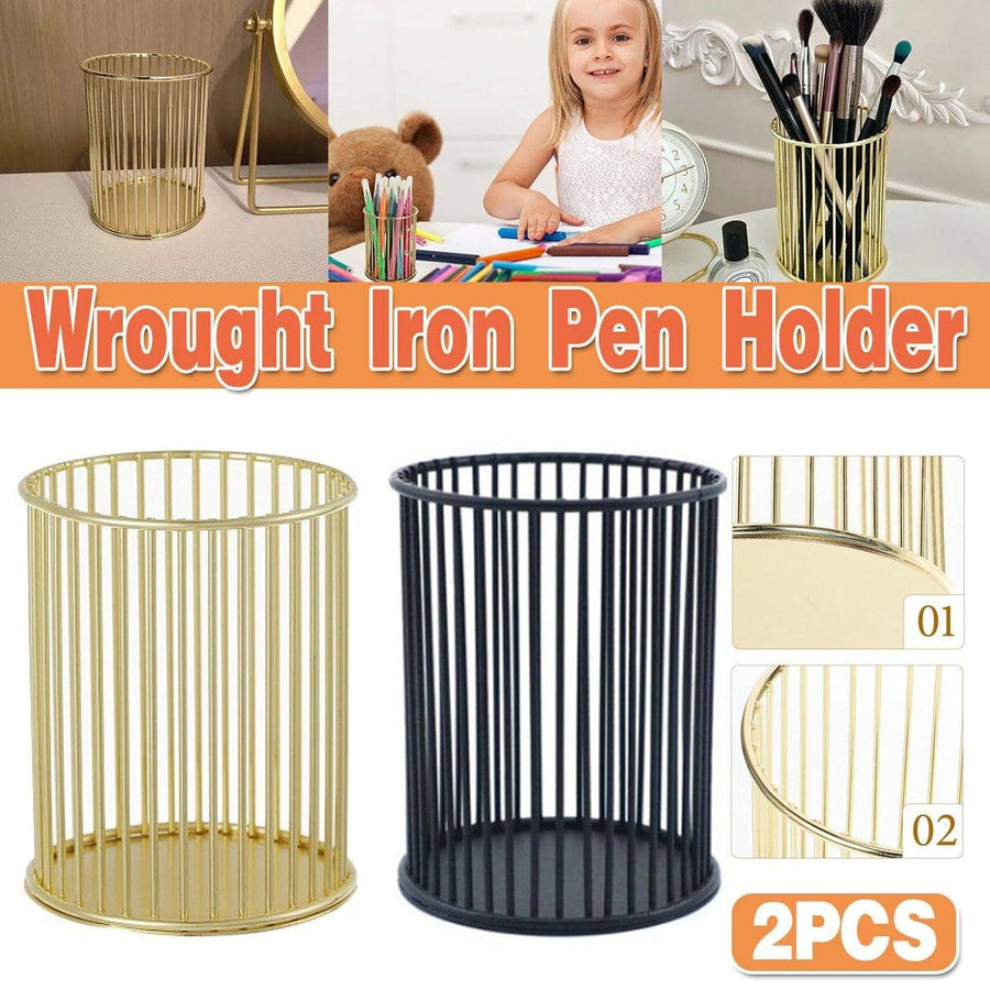 Metal Pen Holder Desk Organiser, Pack of 2, Gold and Black