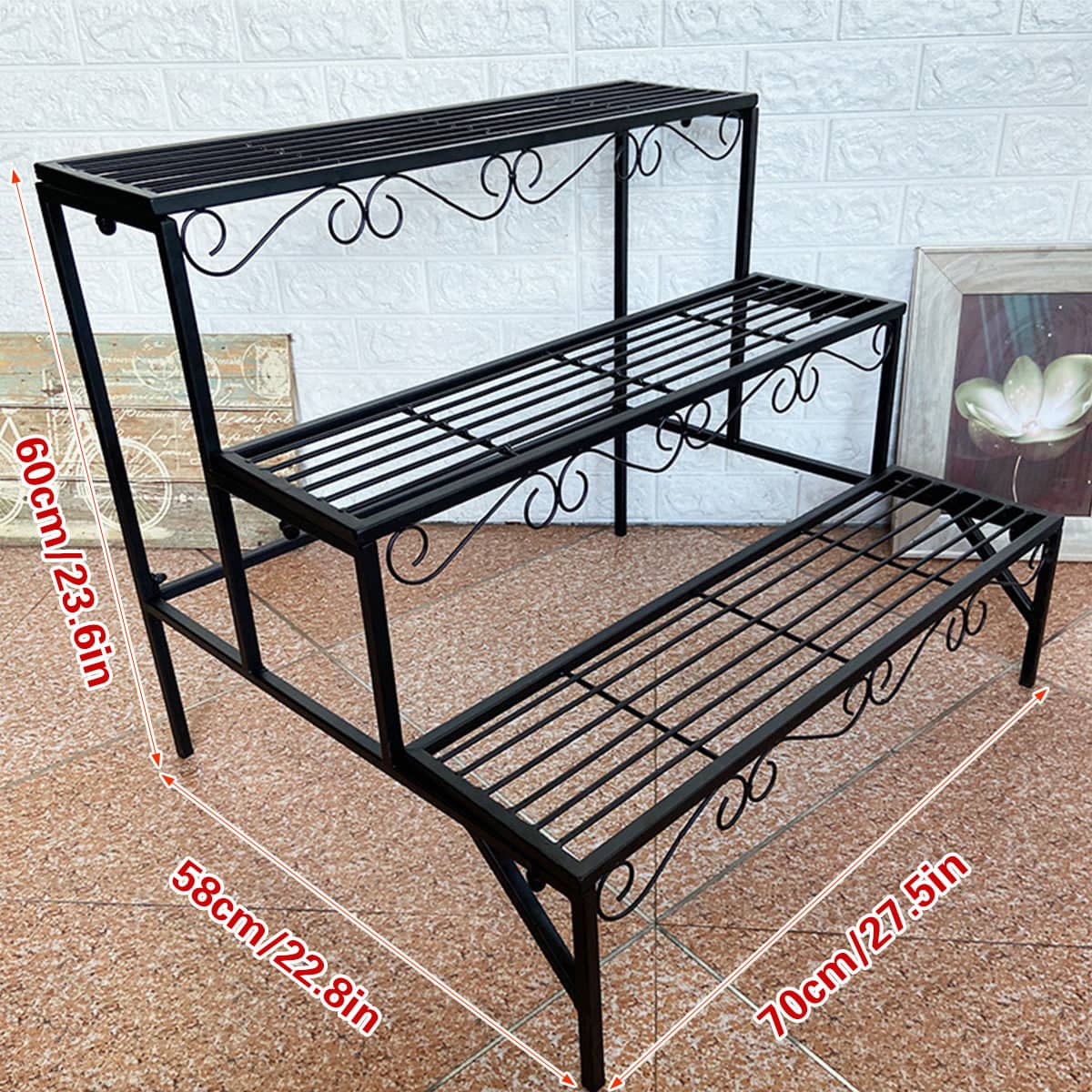 Metal Plant Stand, 3 Tier Garden Shelf for Flower Pots, Indoor and Outdoor Display - view 3