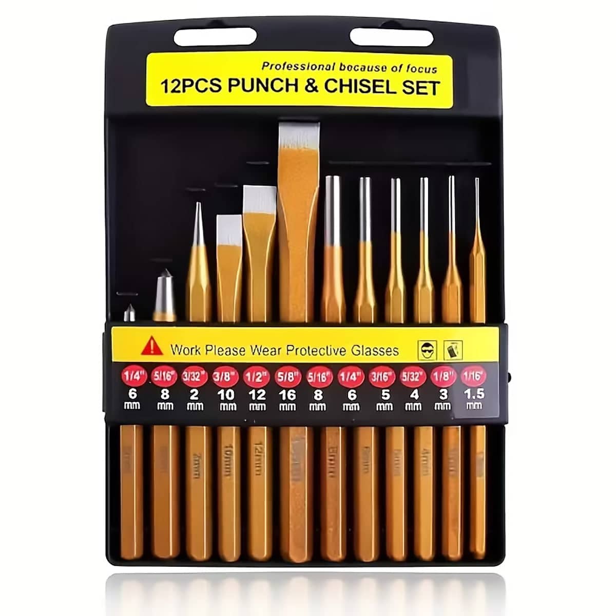 Metal Punch and Chisel Tool Set of 12 with Titanium Coating and Storage Case - view 2