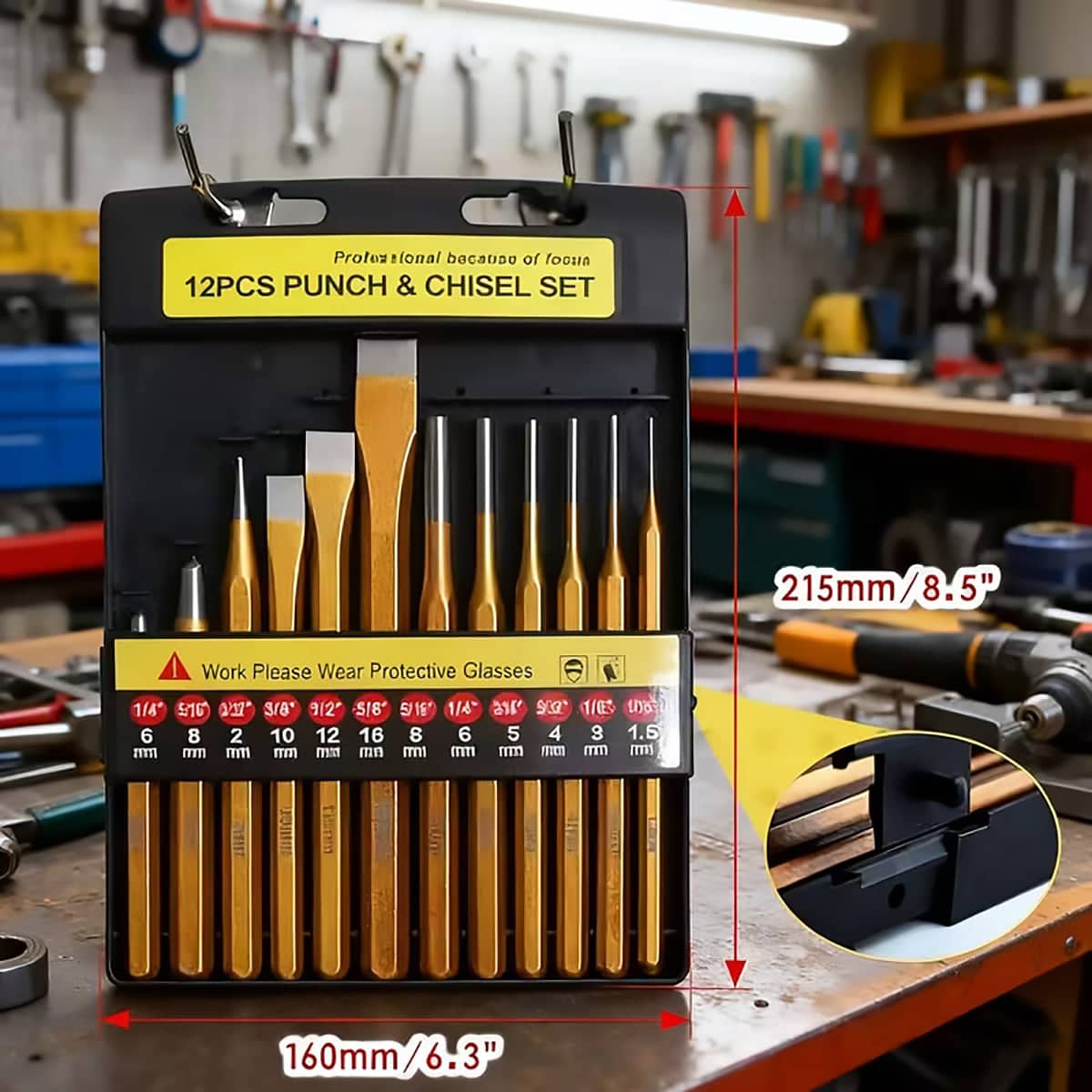 Metal Punch and Chisel Tool Set of 12 with Titanium Coating and Storage Case - view 3