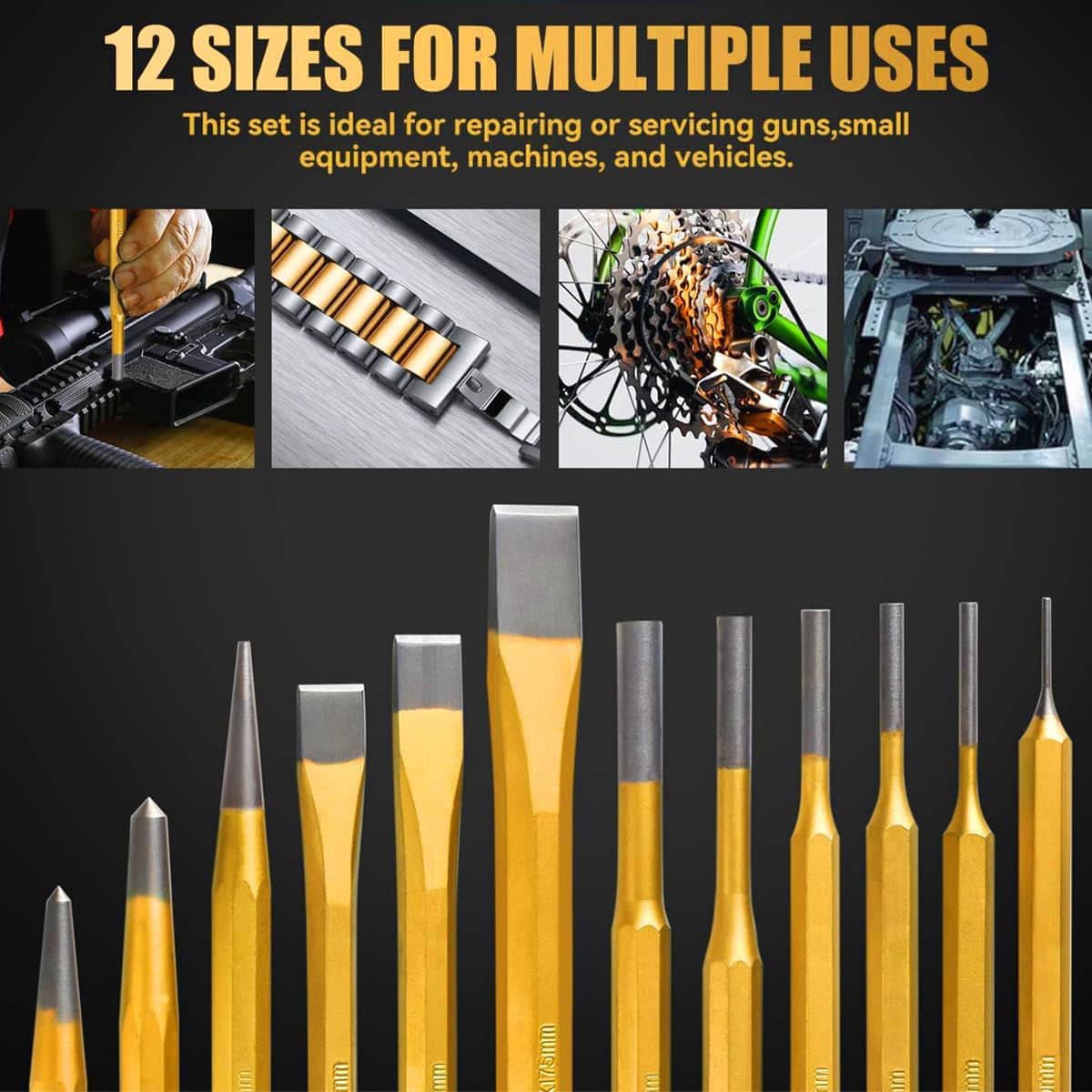 Metal Punch and Chisel Tool Set of 12 with Titanium Coating and Storage Case - view 5
