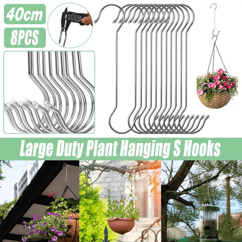 Metal S Hooks for Garden Pots and Bird Feeders, Pack of 8