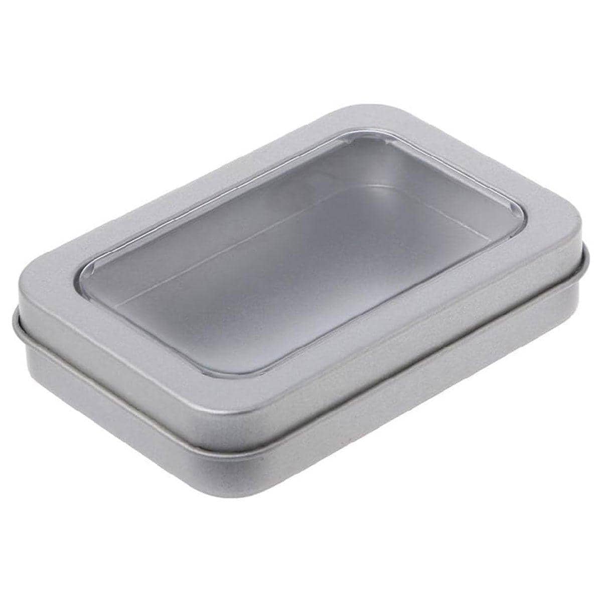 Metal Storage Tin Boxes with Clear Window, Pack of 10 - 11.5 x 8.5 x 2.2 cm