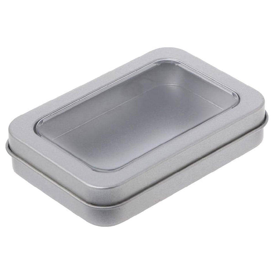 Metal Storage Tin Boxes with Clear Window, Pack of 10 - 11.5 x 8.5 x 2.2 cm