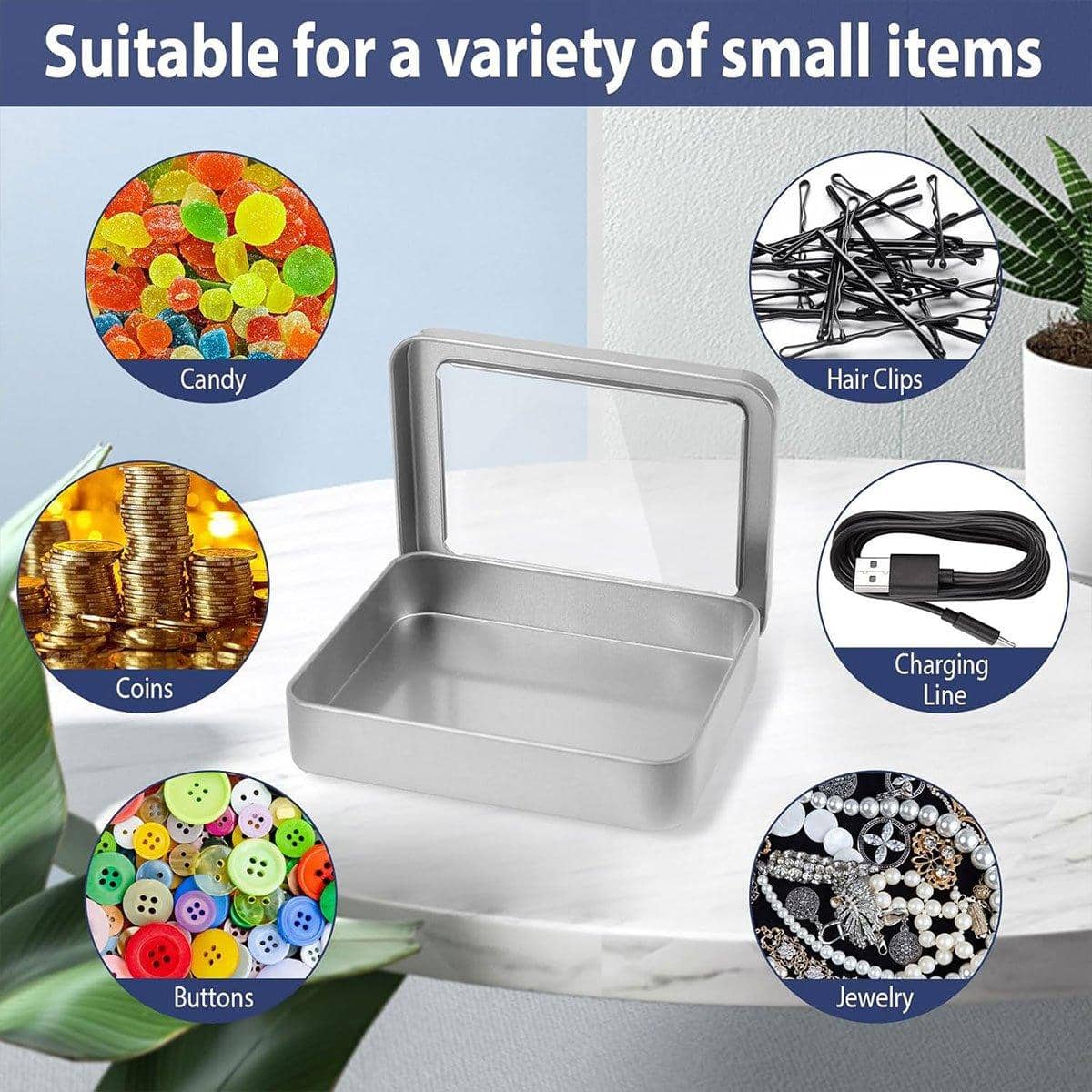 Metal Storage Tin Boxes with Clear Window, Pack of 10 - 11.5 x 8.5 x 2.2 cm - view 5