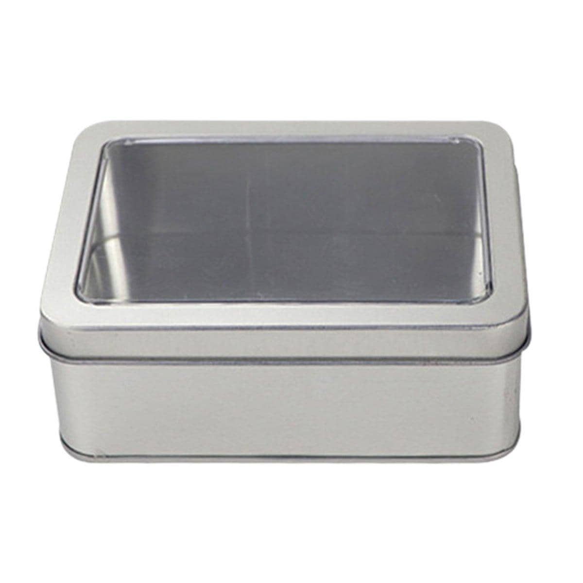 Metal Storage Tin Boxes with Clear Window, Pack of 10 - 12.5 x 9 x 5 cm