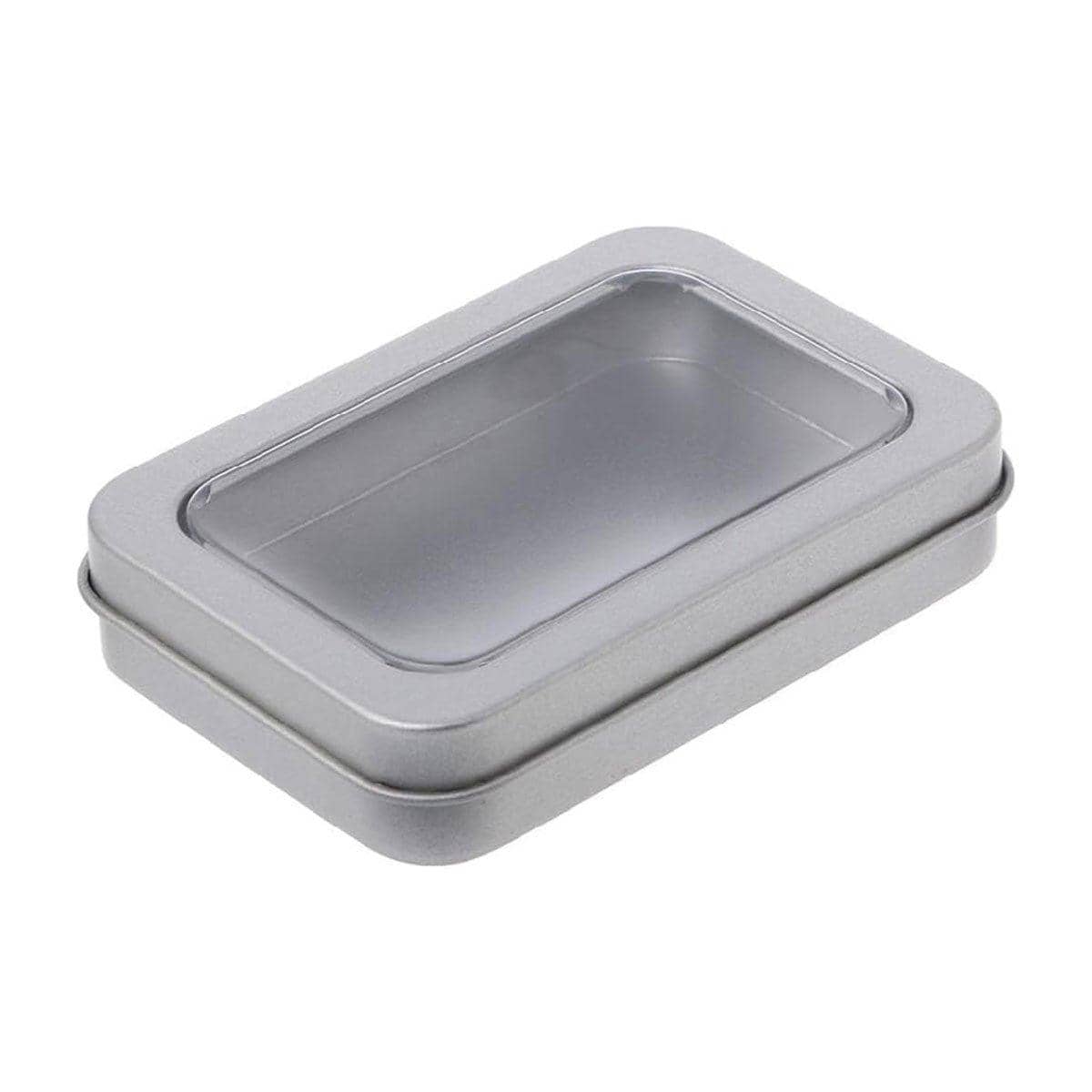 Metal Storage Tin Boxes with Clear Window, Pack of 10 - 8.8 x 6 x 1.8 cm