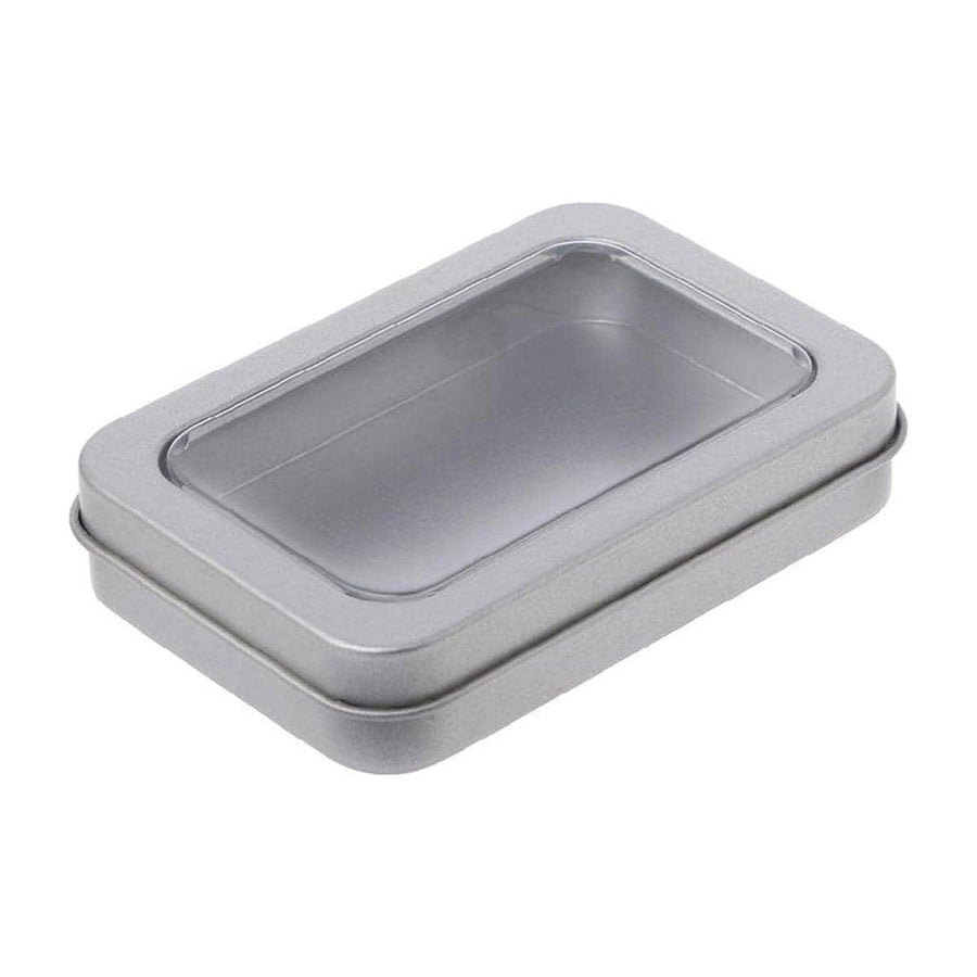Metal Storage Tin Boxes with Clear Window, Pack of 10 - 8.8 x 6 x 1.8 cm