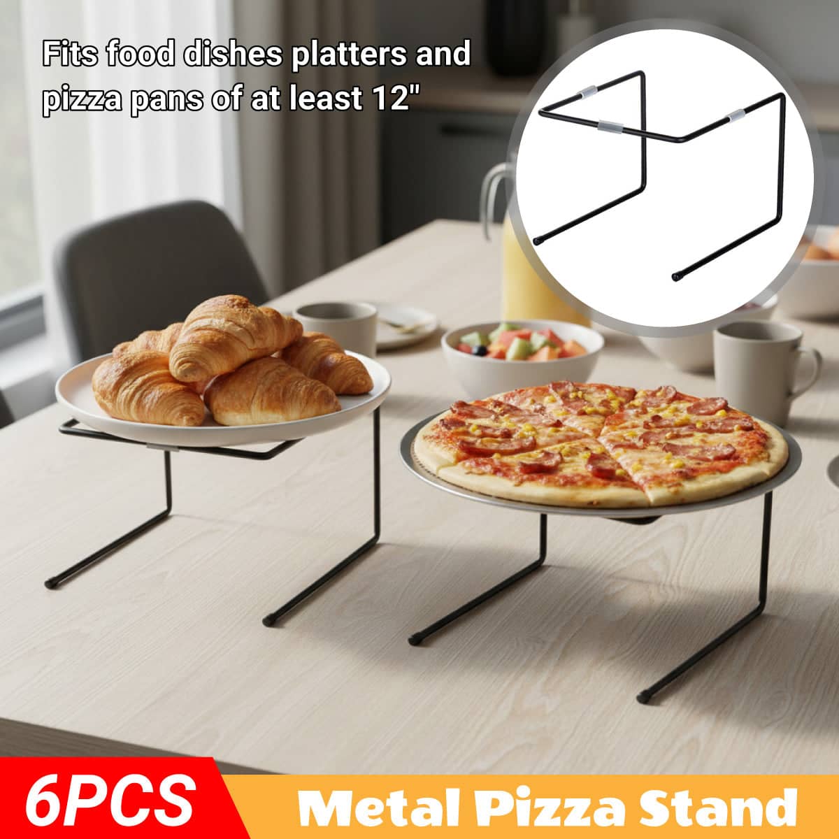 Metal Tabletop Pizza Pan Riser Stands Set of 6 for Kitchen Serving Display