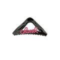 Metal Triangle Shark Hair Clip - Glossy Gunmetal Black with Rose Pink Script