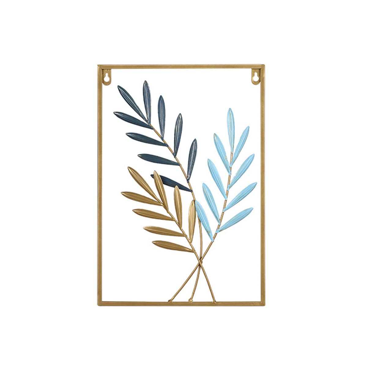 Metal Wall Hanging with Blue and Gold Leaf Design - view 2