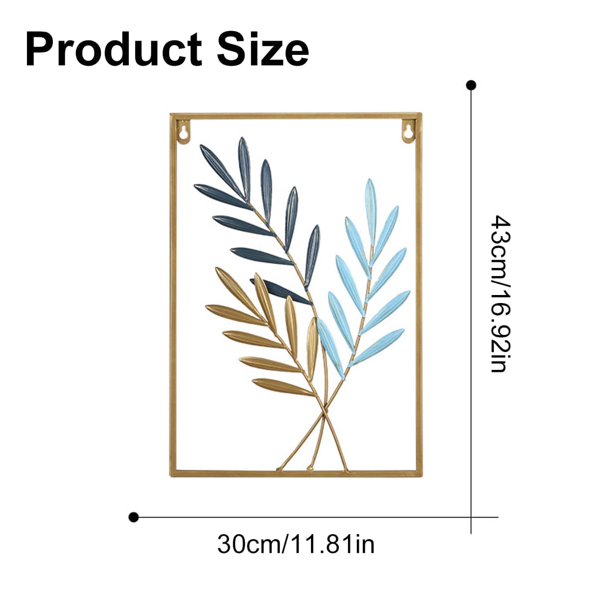 Metal Wall Hanging with Blue and Gold Leaf Design - view 3