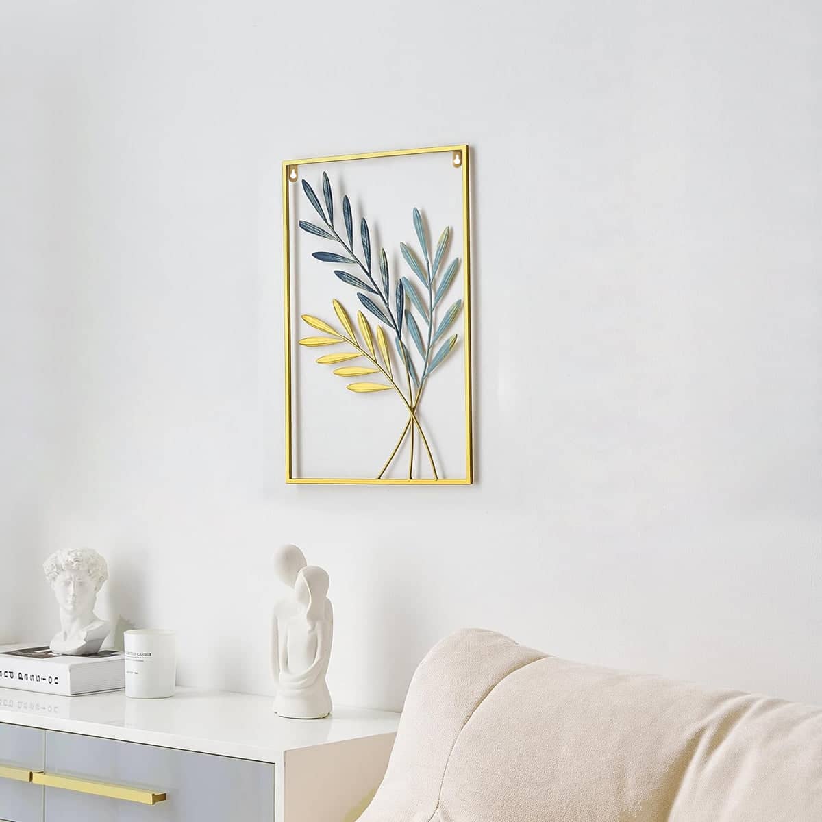 Metal Wall Hanging with Blue and Gold Leaf Design - view 4