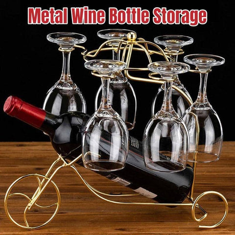 Metal Wine Bottle Holder Rack - 29 x 18 x 30 cm, Three-Wheel Design