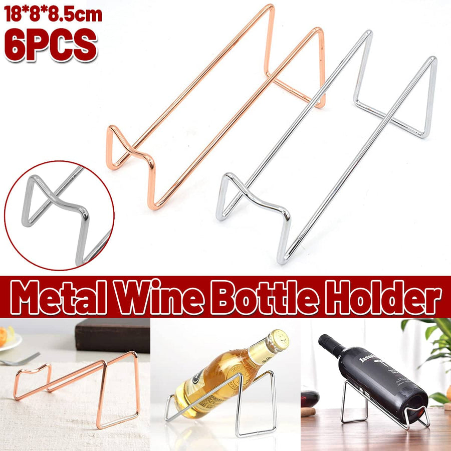 Metal Wine Bottle Rack, Set of 6 - Silver and Rose Gold