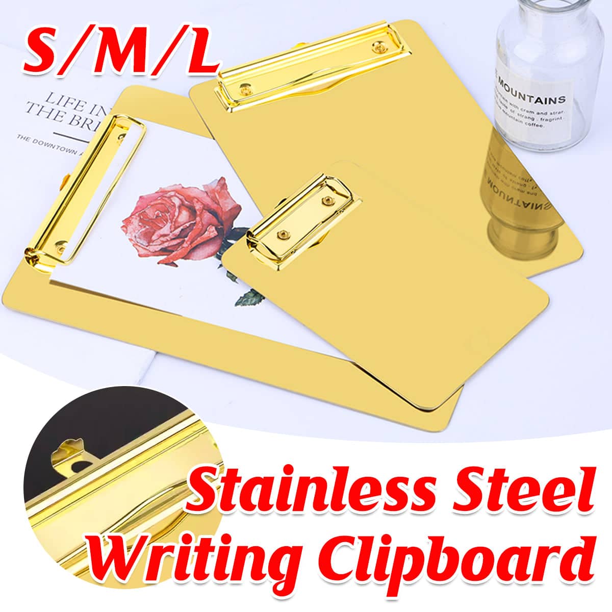Metal Writing Board with Clip - Gold, Size M (25 x 18 cm) - view 2