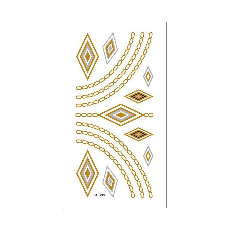 Metallic Boho Temporary Tattoo Sticker for Arms and Body - Gold Diamonds and Chains