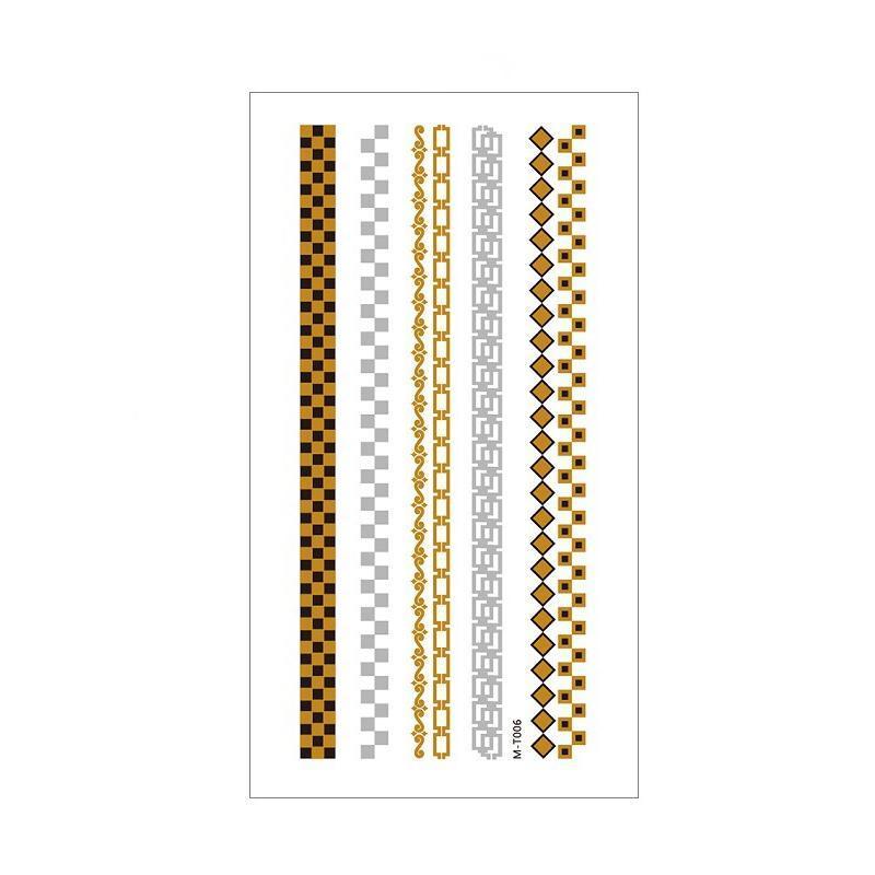 Metallic Boho Temporary Tattoo Sticker for Arms and Body - Gold, Silver and Black Chain Bands