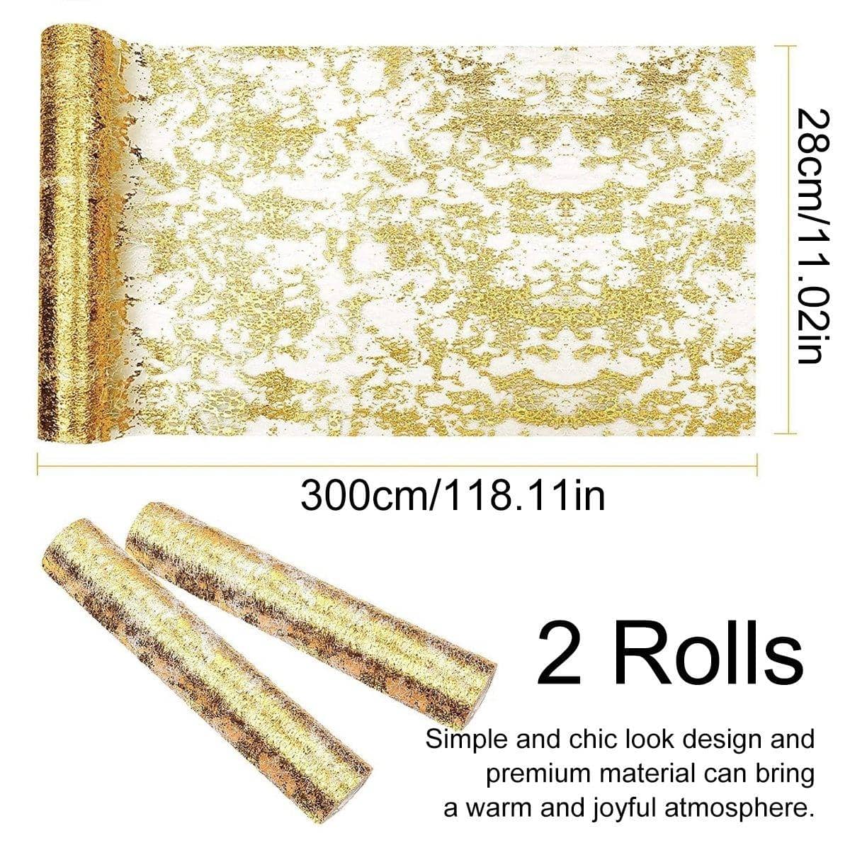 Metallic Foil Mesh Table Runner Rolls - Gold, Pack of 2 - view 4