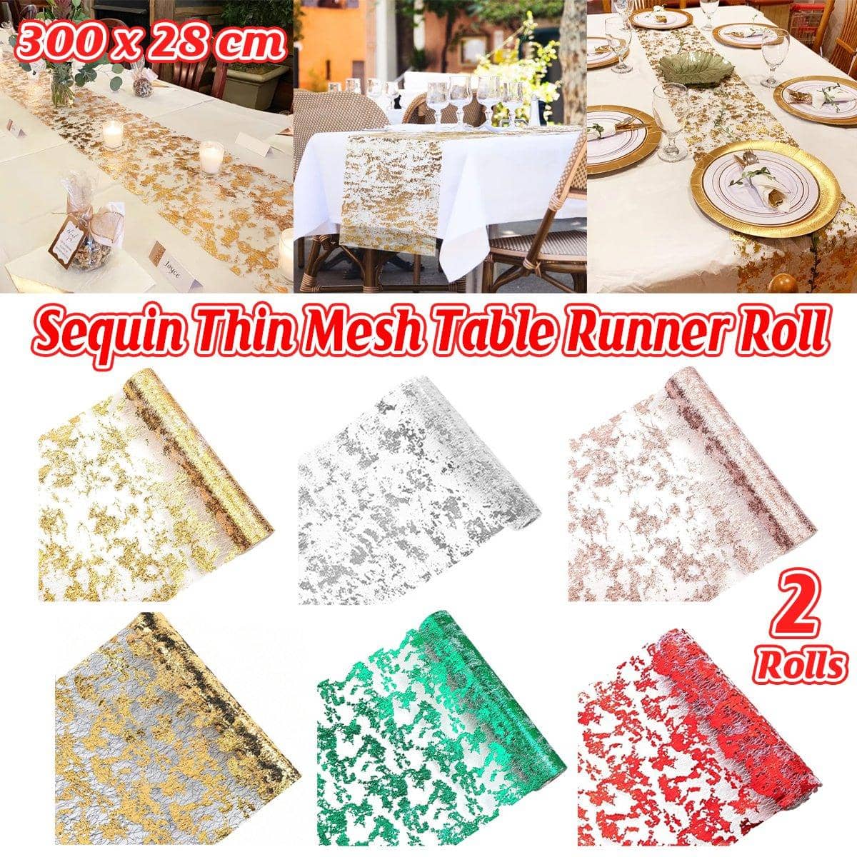 Metallic Foil Mesh Table Runner Rolls - Green, Pack of 2 - view 2