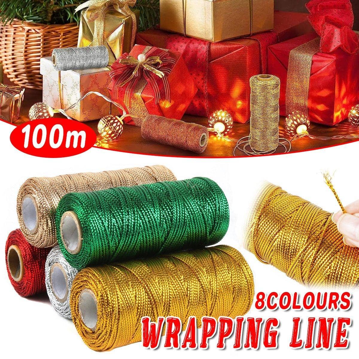 Metallic Gift Wrapping Rope, 100 m Roll of 1.5 mm Flat Wire Cord - Black - view 2
