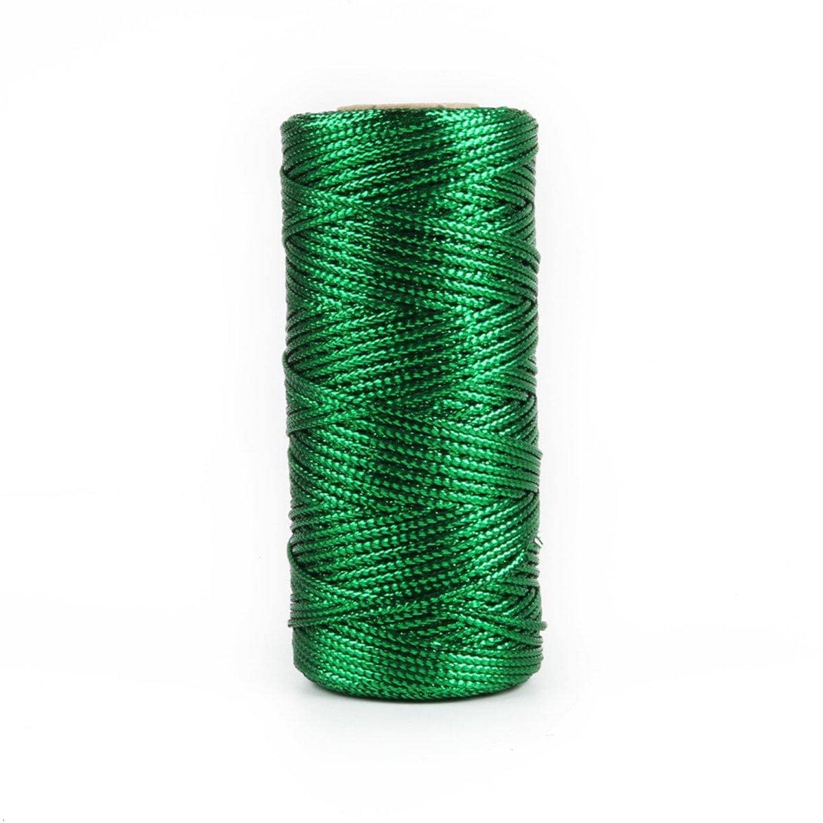 Metallic Gift Wrapping Rope, 100 m Roll of 1.5 mm Flat Wire Cord - Green