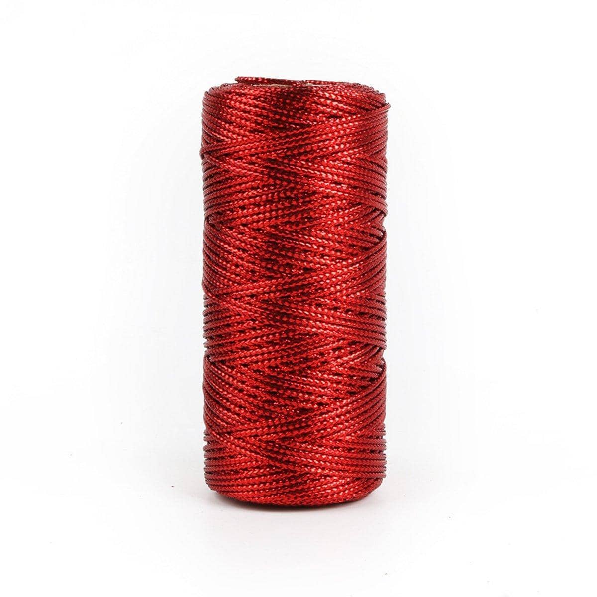 Metallic Gift Wrapping Rope, 100 m Roll of 1.5 mm Flat Wire Cord - Red