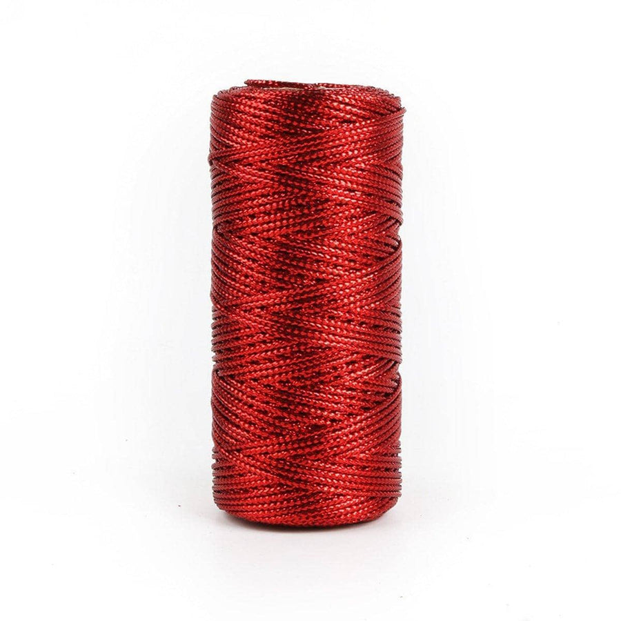 Metallic Gift Wrapping Rope, 100 m Roll of 1.5 mm Flat Wire Cord - Red