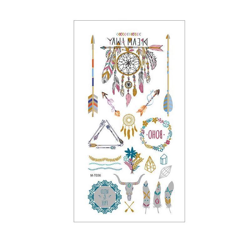 Metallic Temporary Tattoo Stickers for Arms and Body - Dreamcatcher, Arrows and Boho Wreath