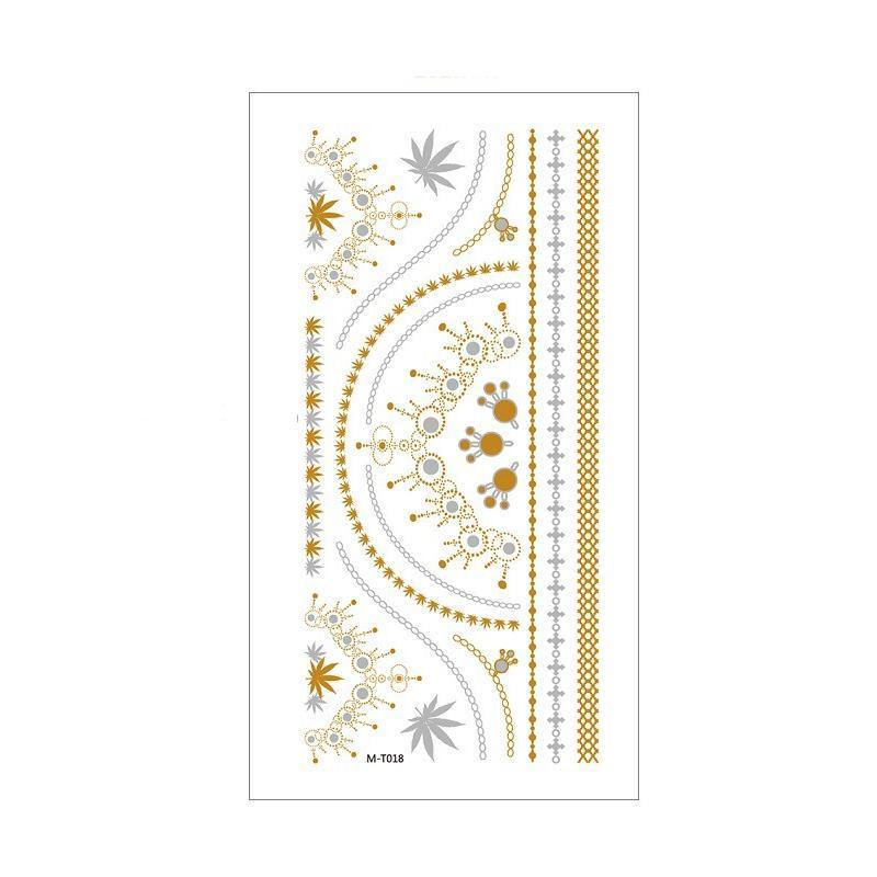 Metallic Temporary Tattoo Stickers for Arms and Body - Gold and Silver Beaded Necklace and Leaves