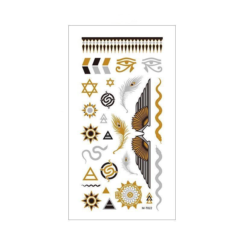 Metallic Temporary Tattoo Stickers for Arms and Body - Gold, Silver and Black Wings, Eyes and Sun Symbols