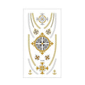 Metallic Temporary Tattoo Stickers for Arms and Body - Gold and Silver Cross Medallion and Anchors
