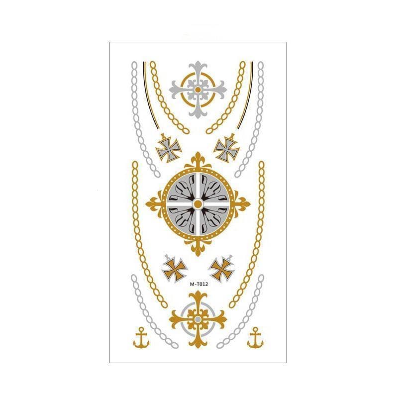 Metallic Temporary Tattoo Stickers for Arms and Body - Gold and Silver Cross Medallion and Anchors