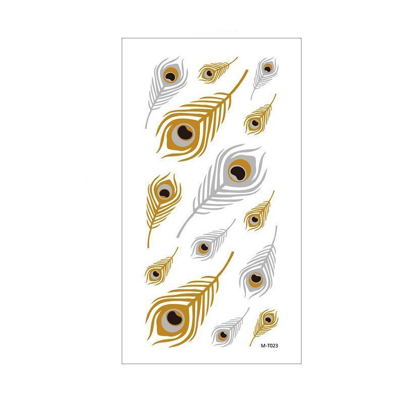 Metallic Temporary Tattoo Stickers for Arms and Body - Gold and Silver Peacock Feathers
