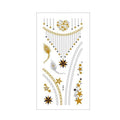 Metallic Temporary Tattoo Stickers for Arms and Body - Gold and Silver Stars, Feathers and Tassel Necklace