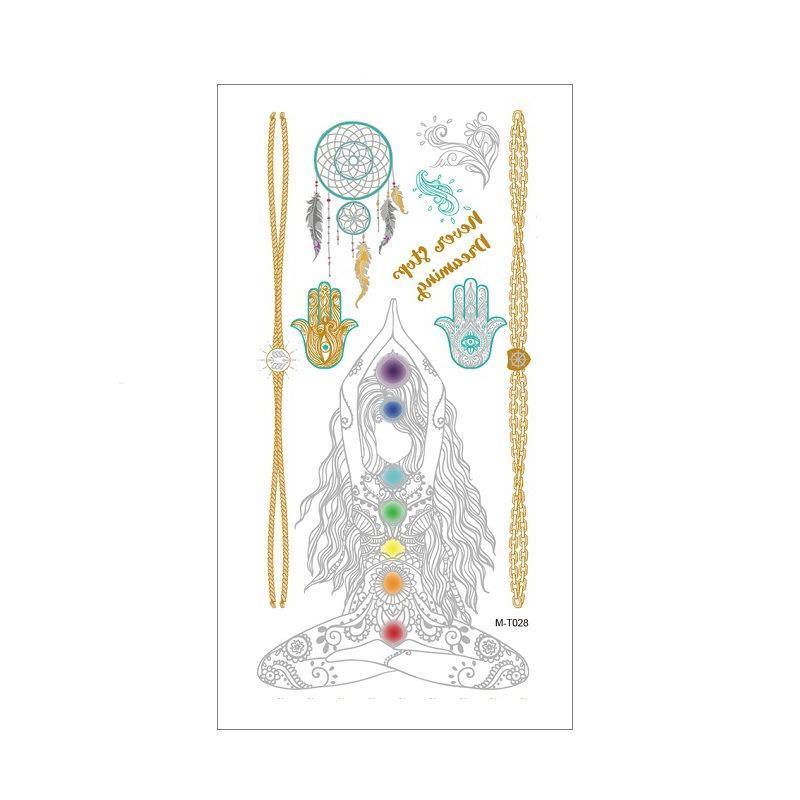Metallic Temporary Tattoo Stickers for Arms and Body - Meditating Figure, Dreamcatcher and Hamsa Hands