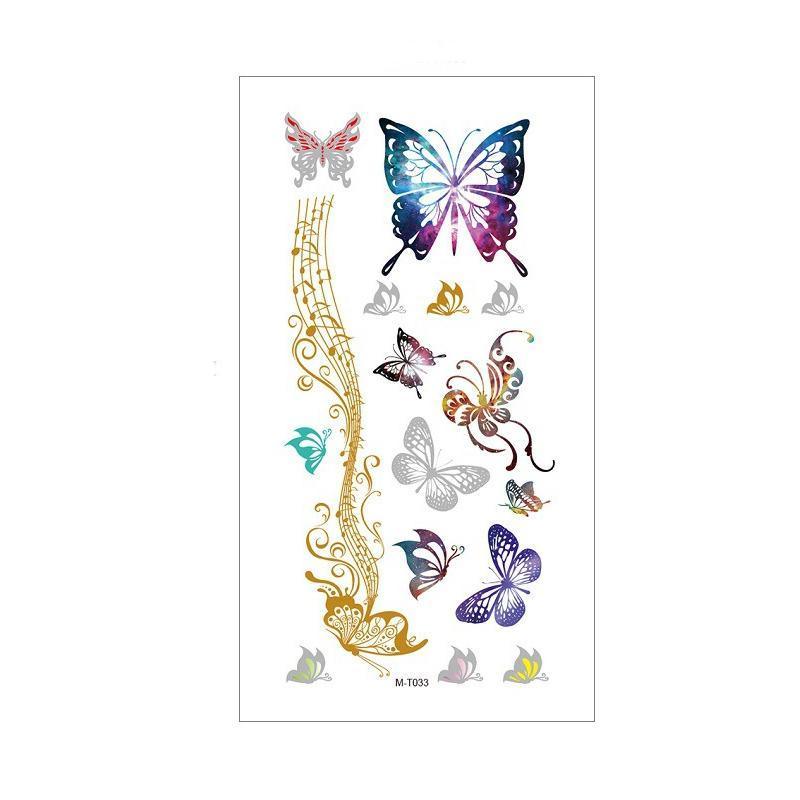 Metallic Temporary Tattoo Stickers for Arms and Body - Multicolour Butterflies and Gold Swirl Vine