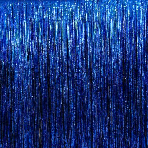 Metallic Tinsel Foil Curtain Party Backdrop 1m x 2m - Blue