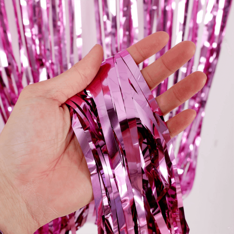 Metallic Tinsel Foil Curtain Party Backdrop 1m x 2m - Pink - view 10
