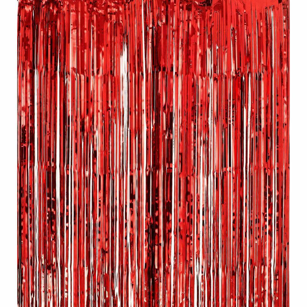 Metallic Tinsel Foil Curtain Party Backdrop 1m x 2m - Red