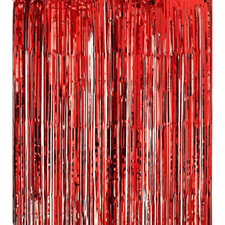 Metallic Tinsel Foil Curtain Party Backdrop 1m x 2m - Red