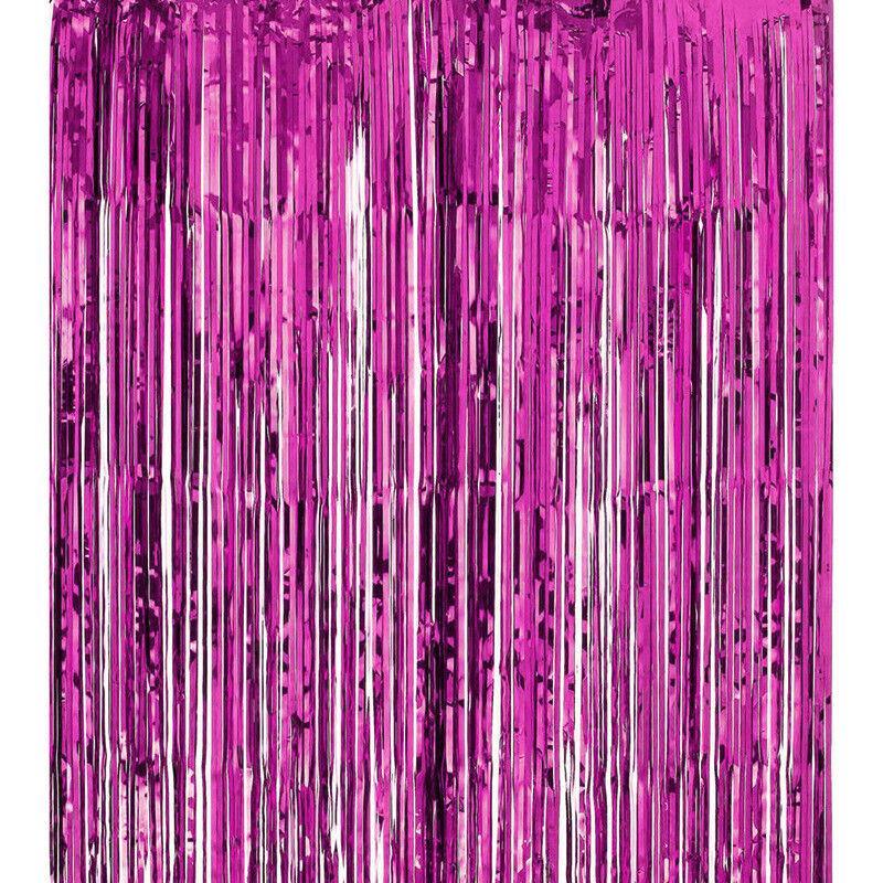 Metallic Tinsel Foil Curtain Party Backdrop 1m x 2m - Rose Red