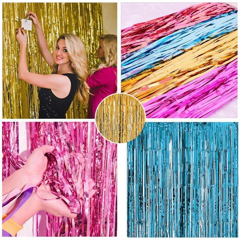 Metallic Tinsel Foil Curtain Party Backdrop 1m x 2m - Rose Red - view 3