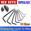 Metric Allen Key Set with Key Ring, 1.5 mm to 10 mm - 10 Piece