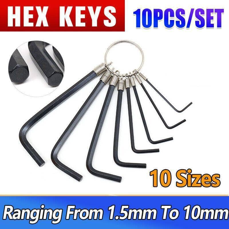 Metric Allen Key Set with Key Ring, 1.5 mm to 10 mm - 10 Piece