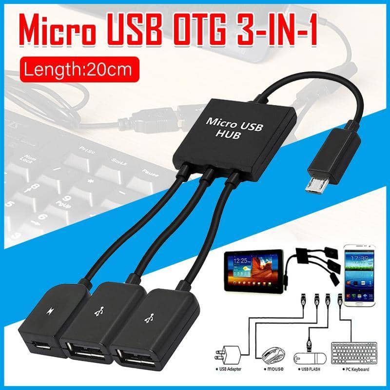 Micro USB OTG Hub Cable Adapter for Android, Male to Female Dual Host