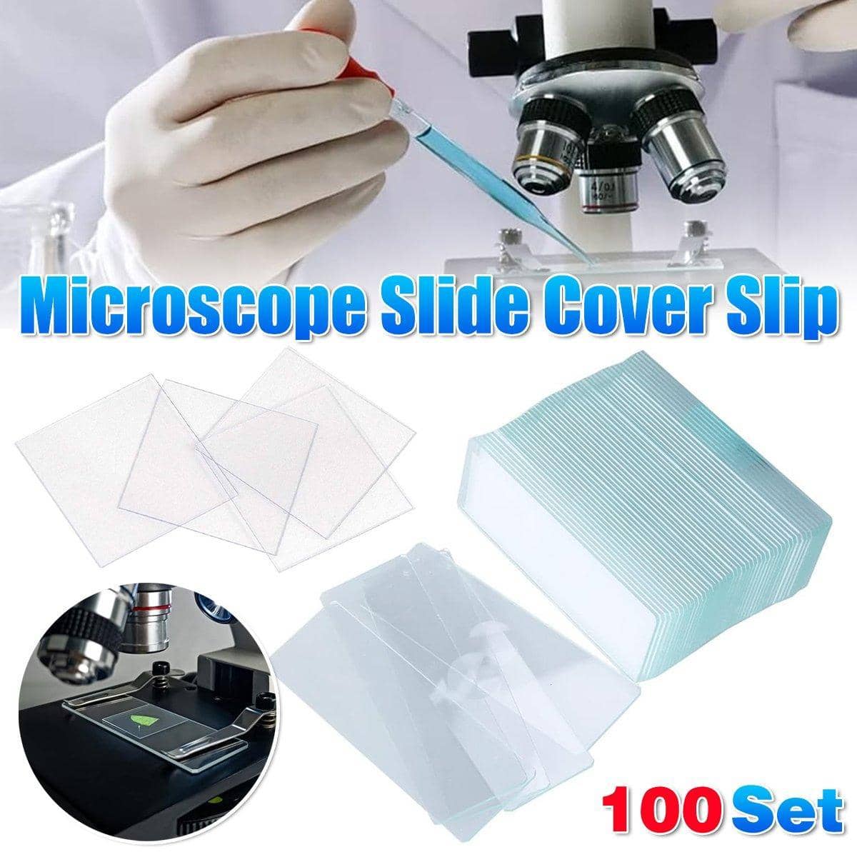 Microscope Slides and Coverslips, Glass, 100 Sets